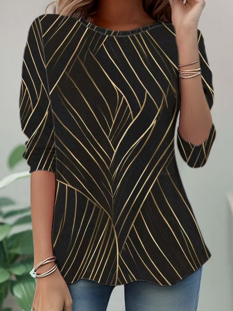 Women's Long Sleeve T-shirt Spring/Fall Black Abstract Jersey Crew Neck Daily Going Out Casual Top