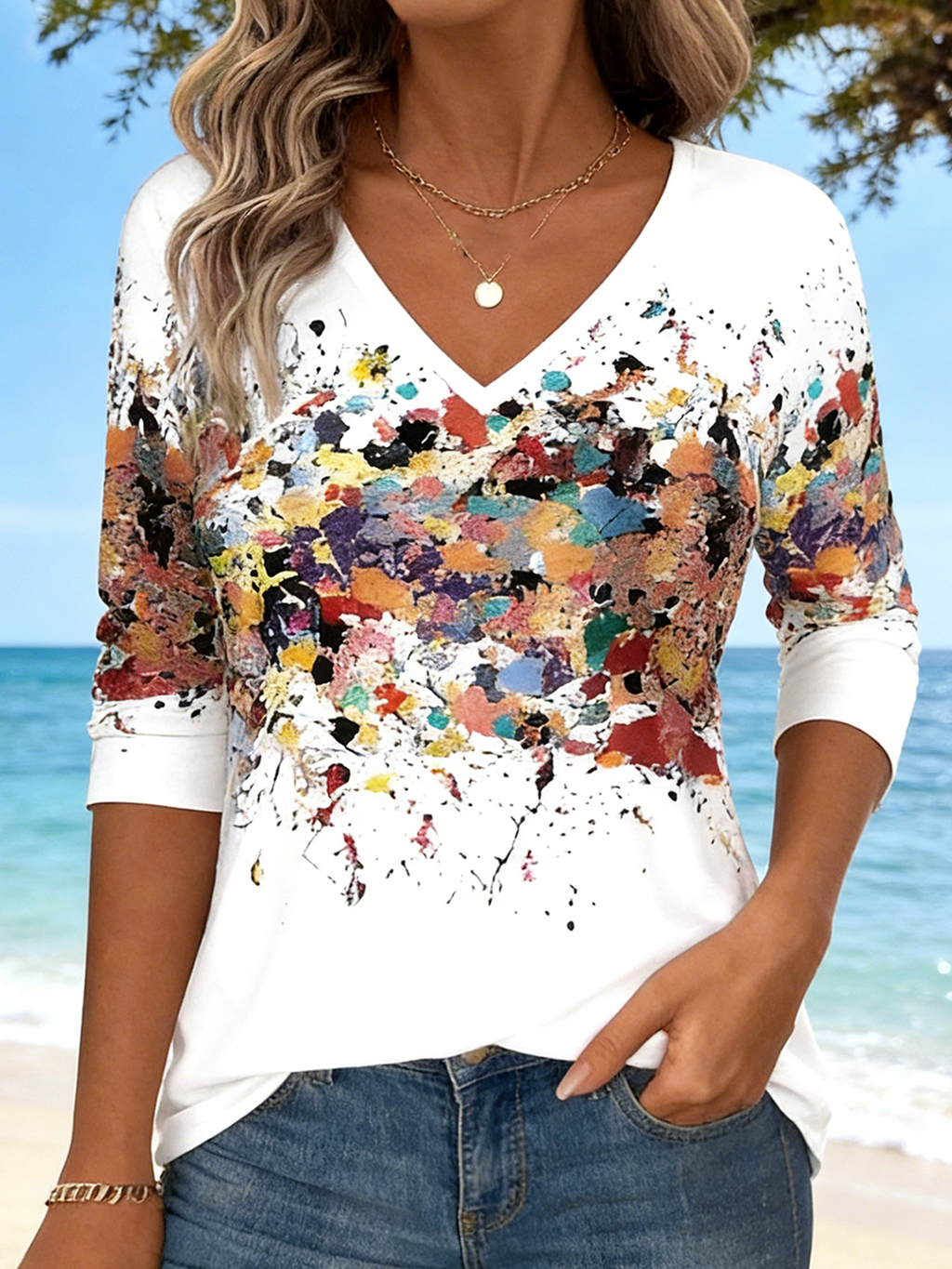 Gradient Pattern Cotton Casual Regular Fit T-Shirt