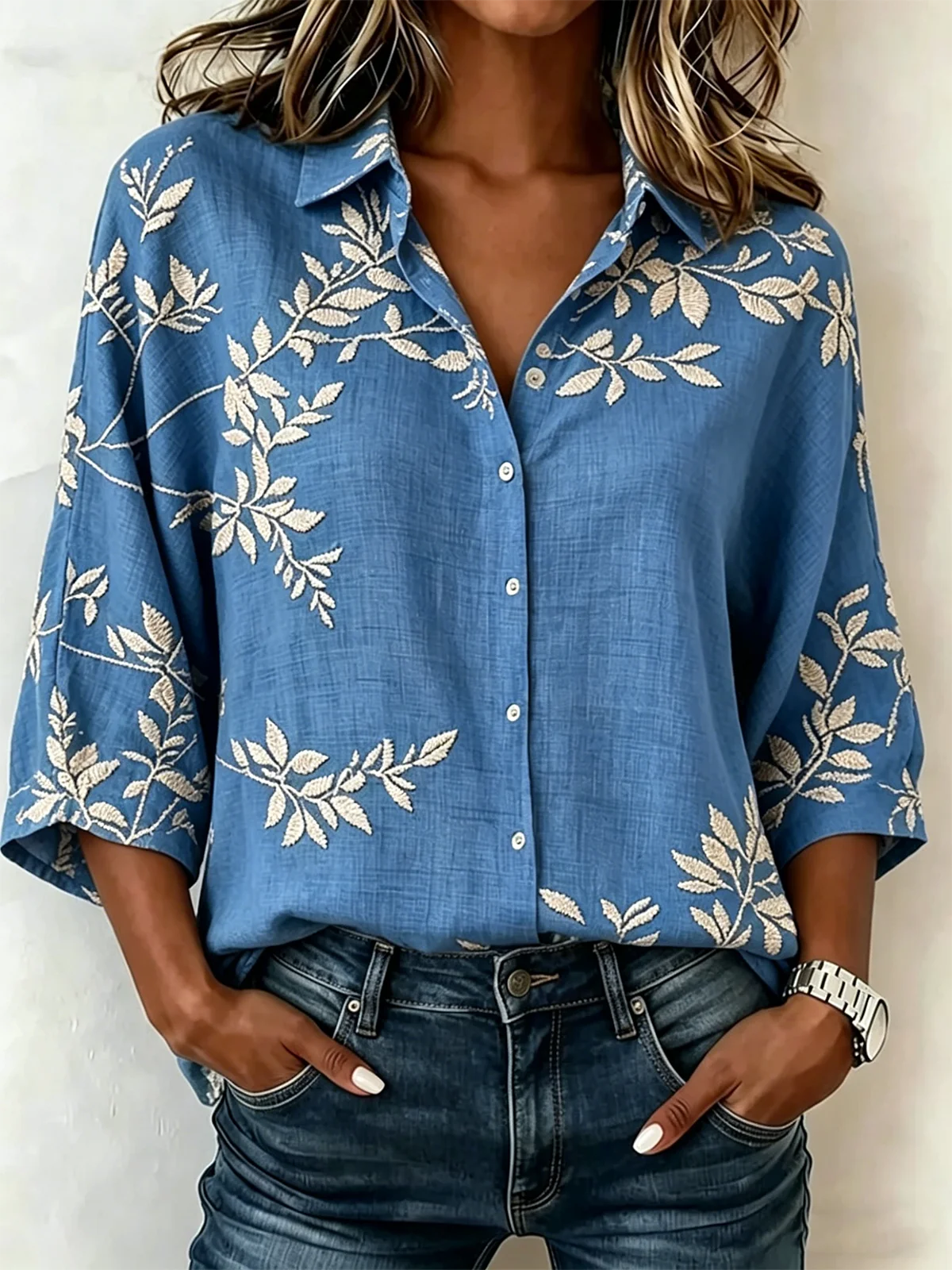 Shawl Collar Loose Vintage Cotton And Linen Blouse