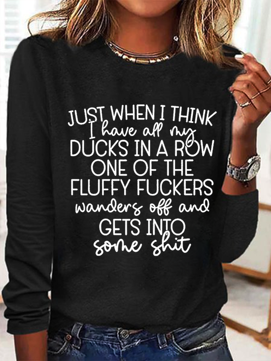 Women's Ducks In A Row Funny Regular Fit Simple Long Sleeve Shirt