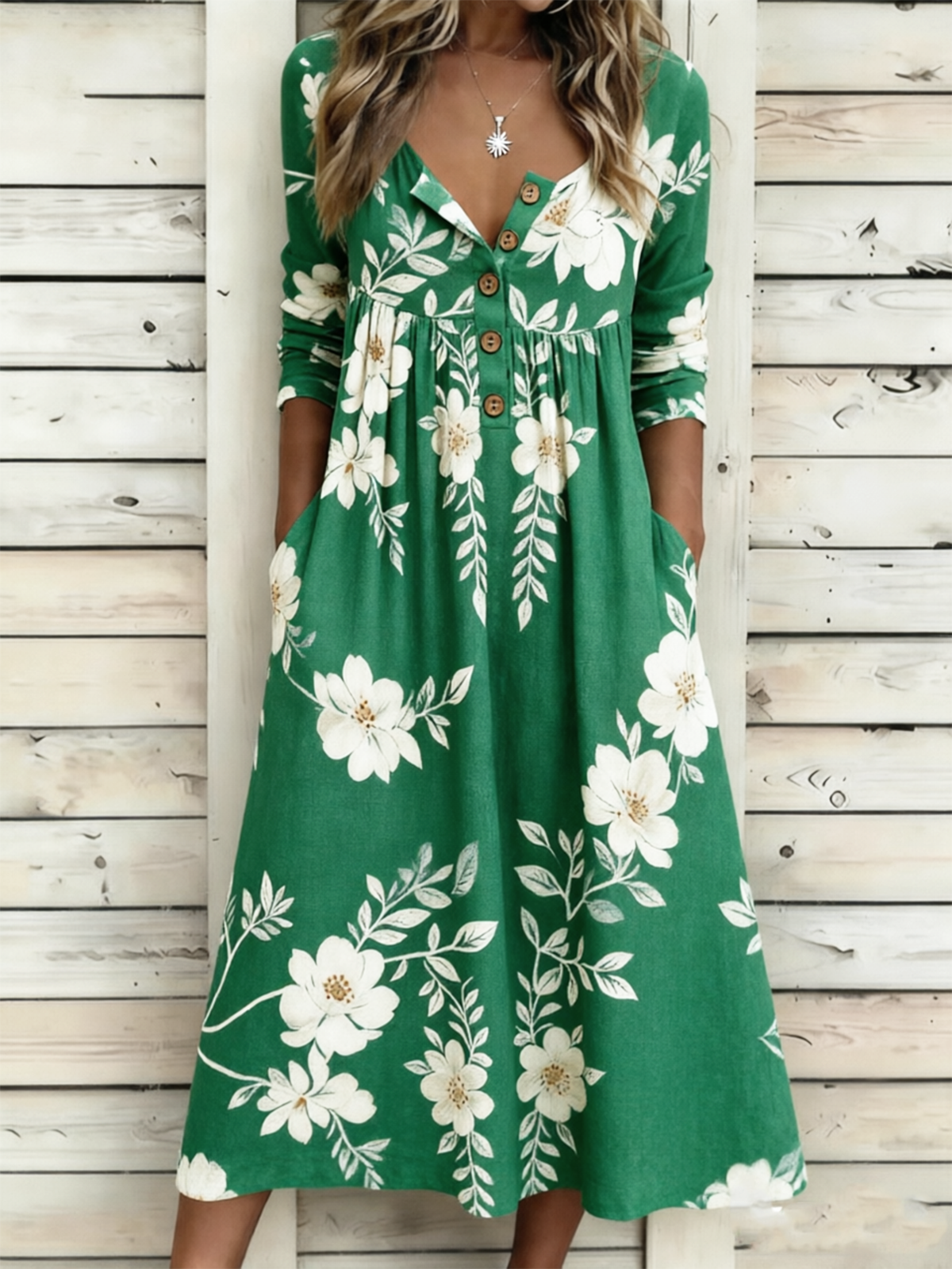 Half Open Collar Casual Dress With No