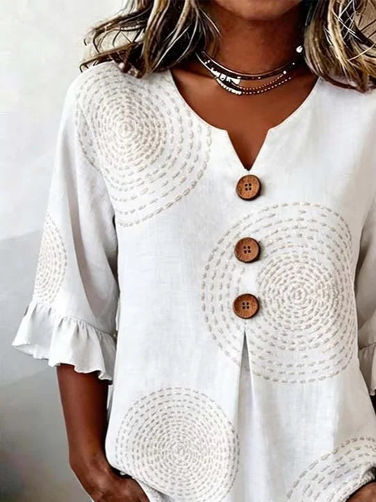 Women's Half Sleeve Blouse Summer White Abstract Printing V Neck Daily Going Out Vintage Top