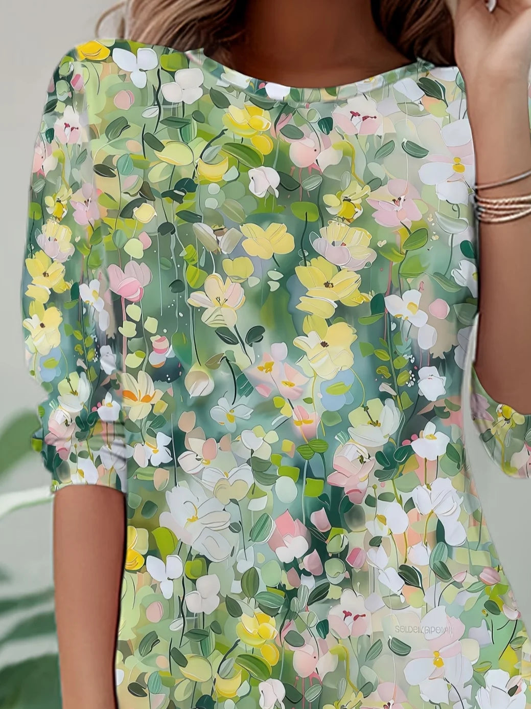 Women's Long Sleeve T-shirt Spring/Fall Green Floral Printing Jersey Crew Neck Daily Going Out Casual Top