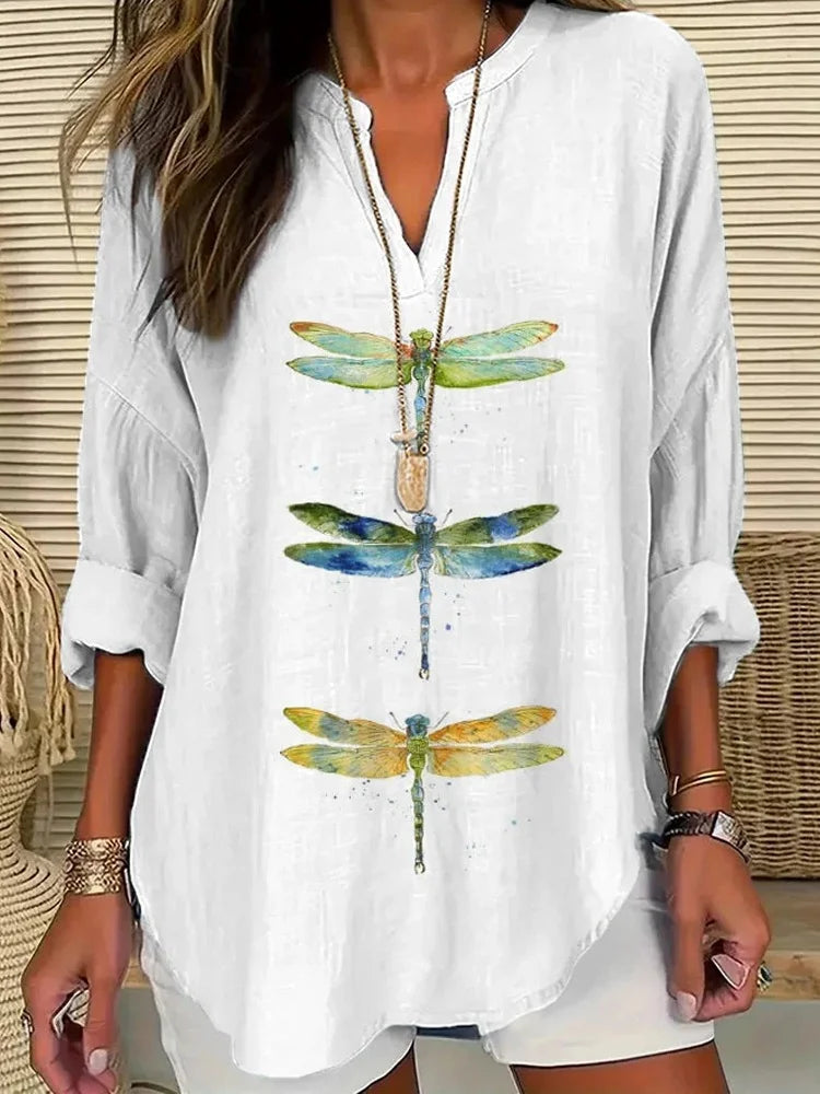 Casual Animal Shawl Collar Blouse