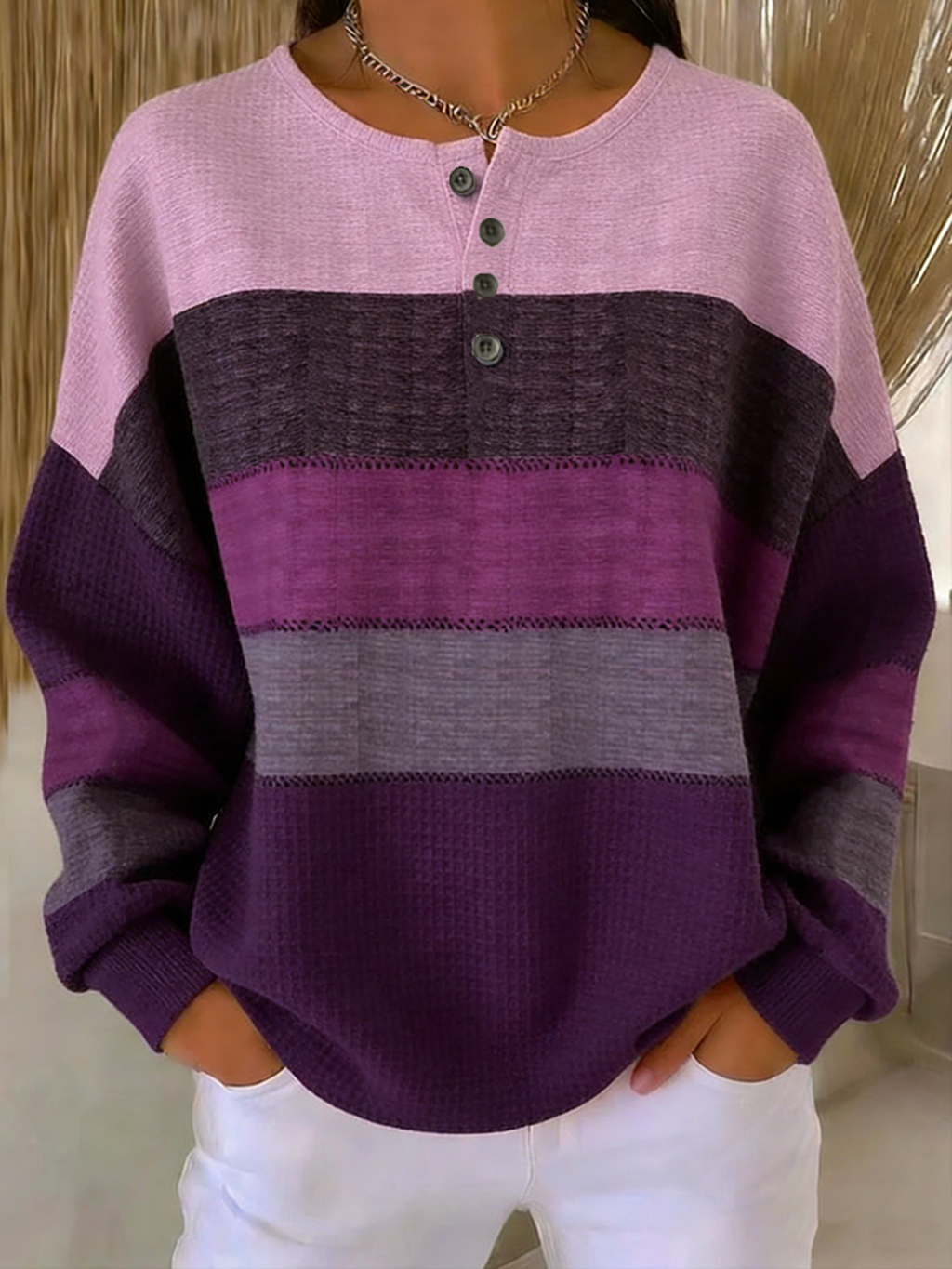 Multicolor Block Loose Casual Sweatshirt