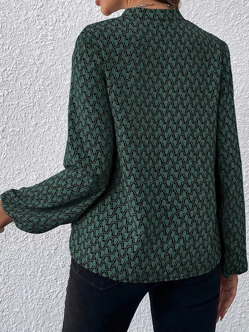Women's Long Sleeve Shirt Spring/Fall Green Geometric Split Joint V Neck Balloon Sleeve Daily Going Out Casual Top
