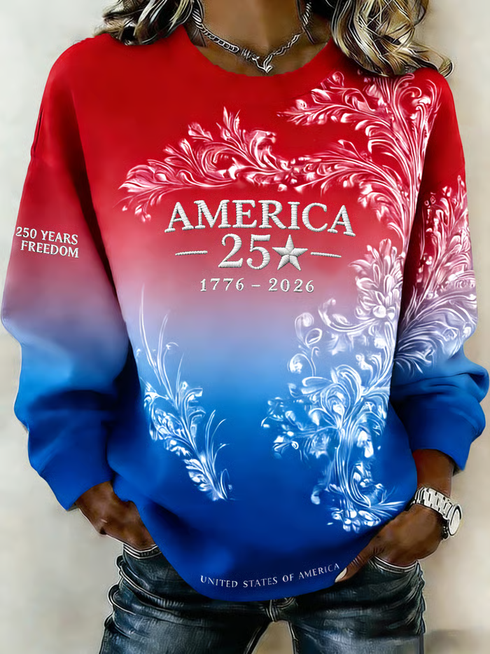 America 250th Letter Graphic 3D Print Sweatshirt
