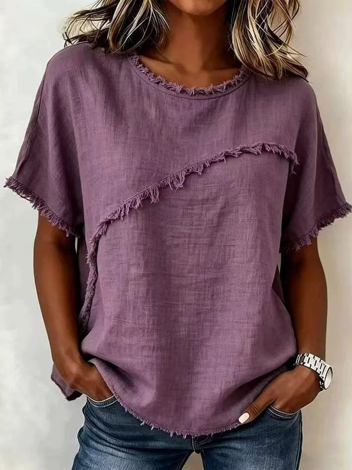 Loose Crew Neck Plain Elegant T-Shirt