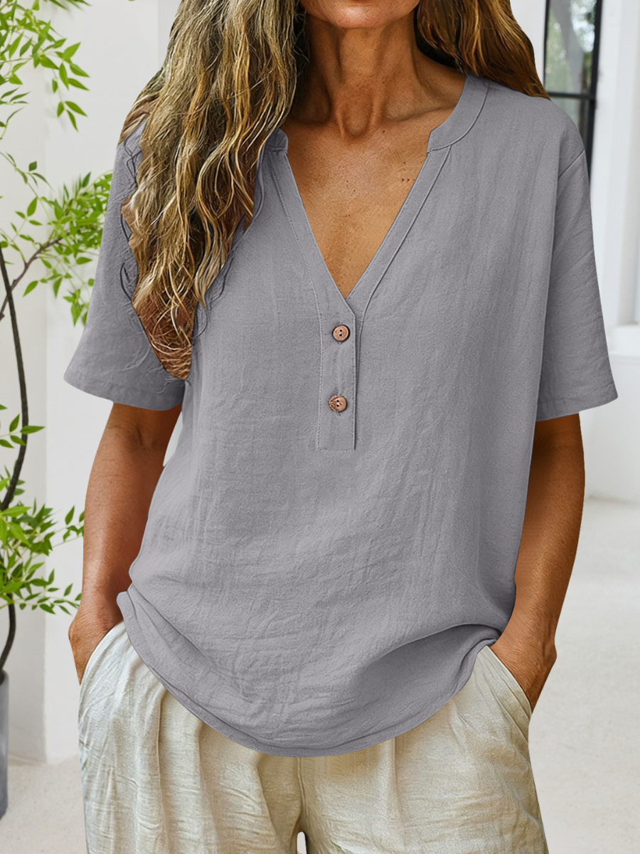 Women's Short Sleeve T-shirt Summer Blue Plain Split Joint V Neck Daily Going Out Casual Top