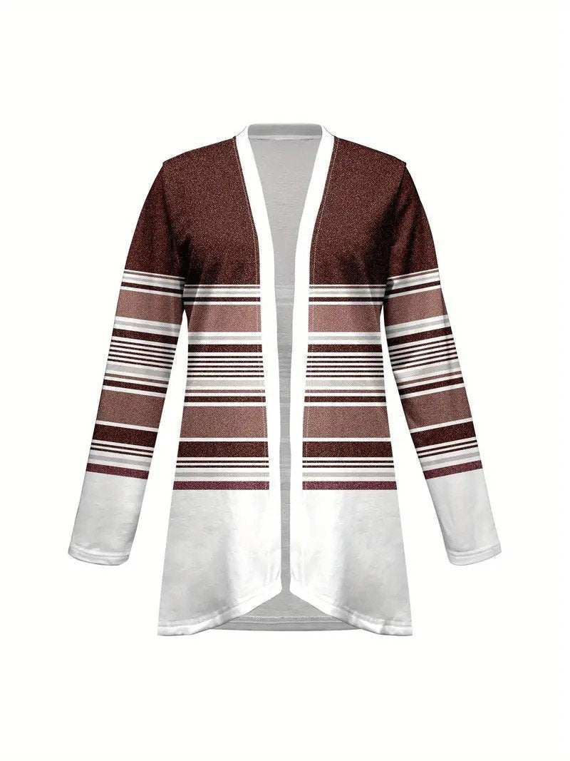 Women's Elegant Lightweight Cardigan Striped Print Long Sleeve Jacket