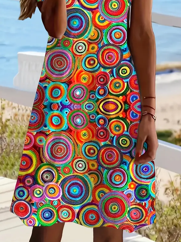 Women's Abstract Print Casual V-Neck Short Sleeve Dress