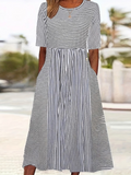 Women's Short Sleeve Summer White Striped Printing Crew Neck Daily Going Out Casual Maxi H-Line Shift Dress Dress