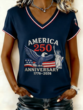 America Flag Casual V Neck Loose T-Shirt