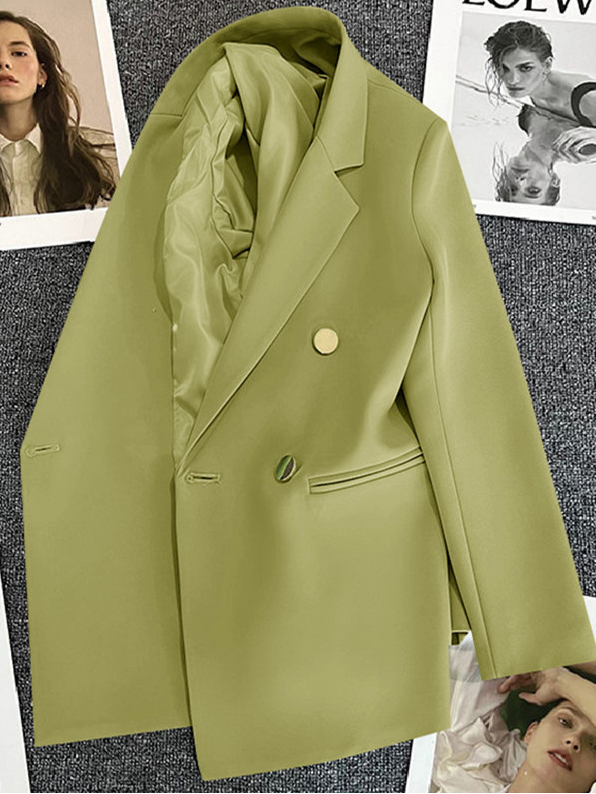 Women's Double Breasted Gold Button Blazer with Peak Lapel