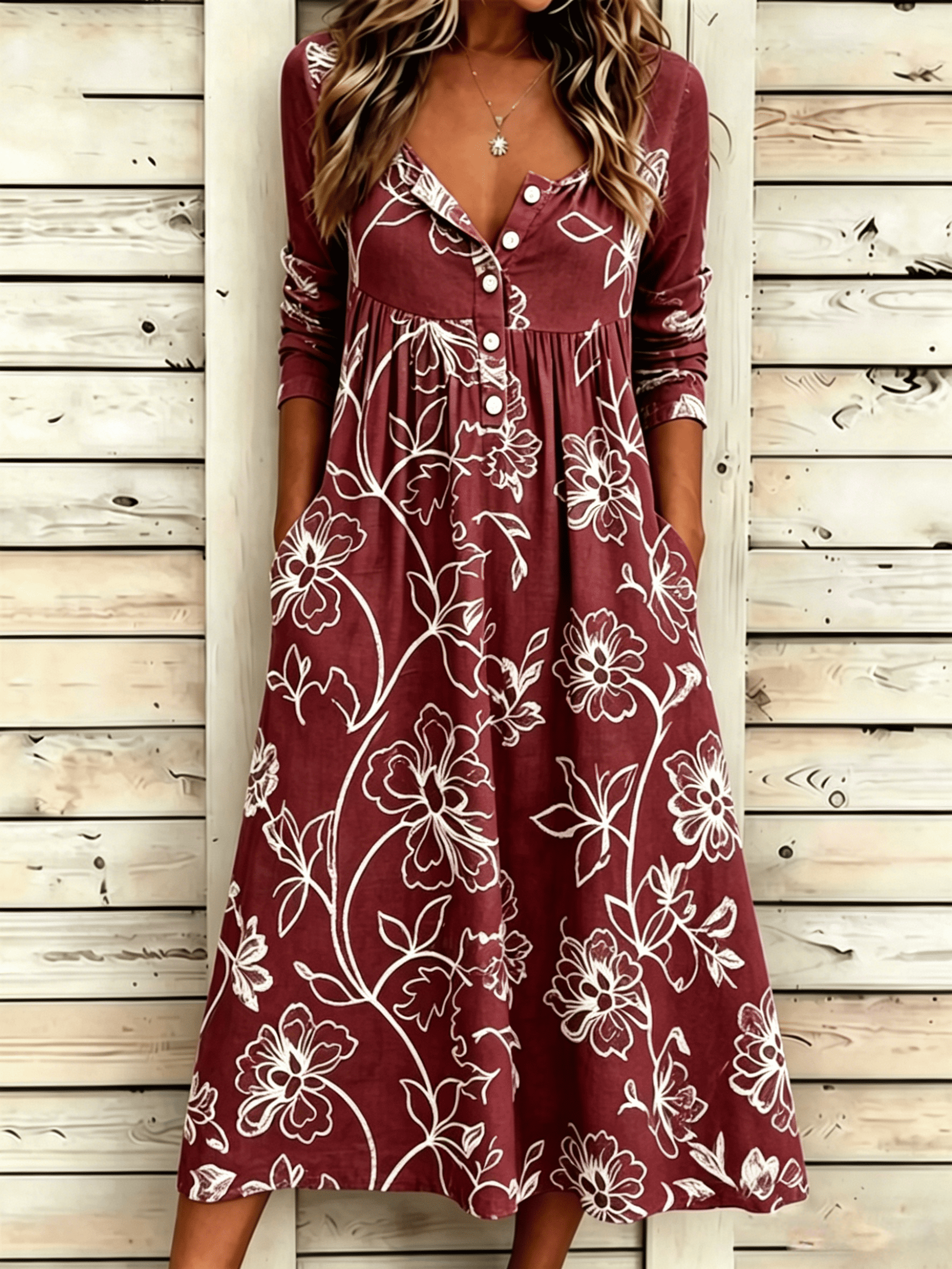 Floral Vintage Half Open Collar Dress With No