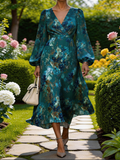 Floral V Neck Regular Fit Elegant Dress With No