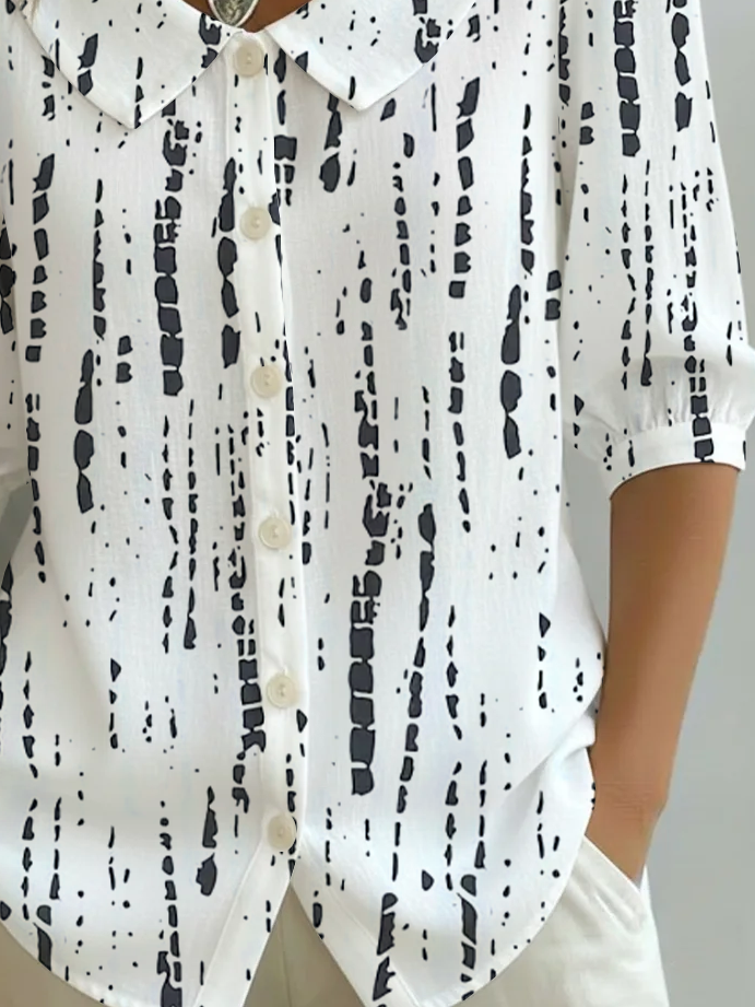 Women's Half Sleeve Shirt Summer White Abstract Printing Shawl Collar Daily Going Out Casual Top