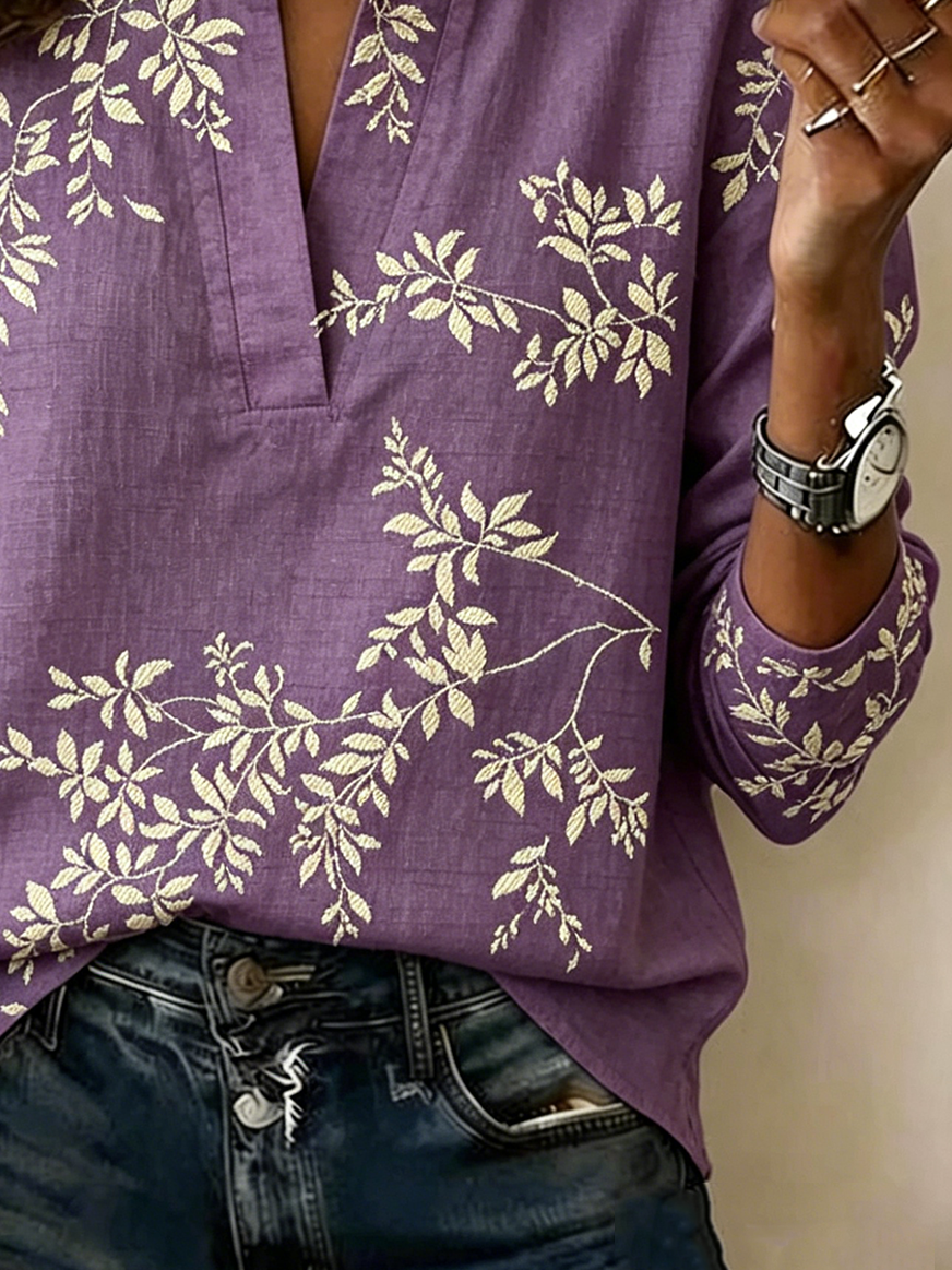 Loose Cotton-Blend Casual Blouse