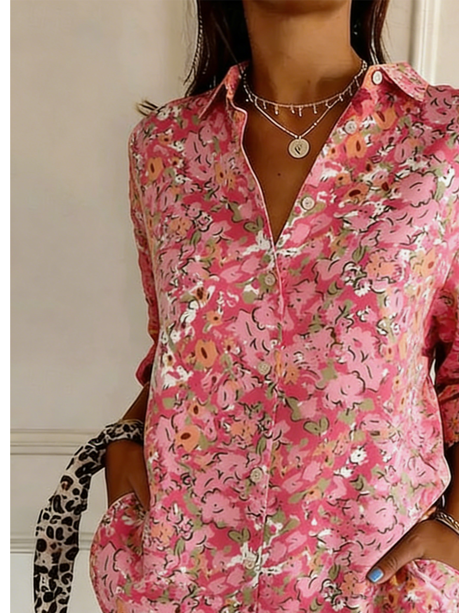 Shirt Collar Floral Casual Loose Shirt