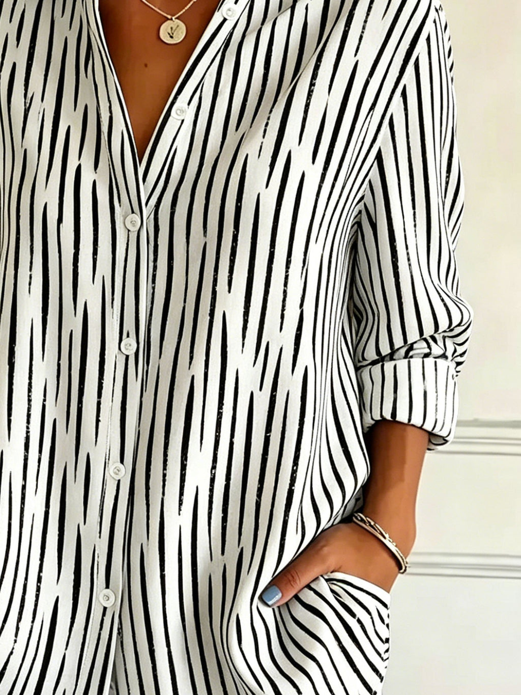 Vintage Abstract Graphic Print Shawl Collar Linen Blend Casual Shirt