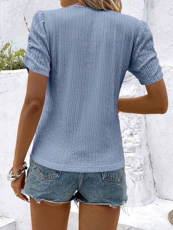 Puff Sleeve Crew Neck Elegant T-Shirt