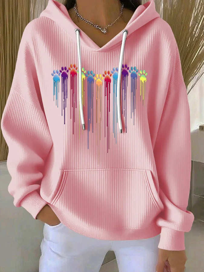 Women's Colorful Dog Heart Paw Print Casual Hoodie