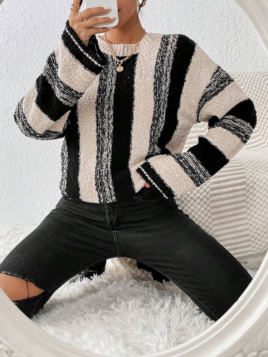 Simple Striped Wool/Knitting Split Joint Sweater