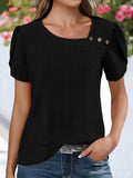 Asymmetrical Neck Button Short Sleeve Summer Going Out Casual T-Shirt