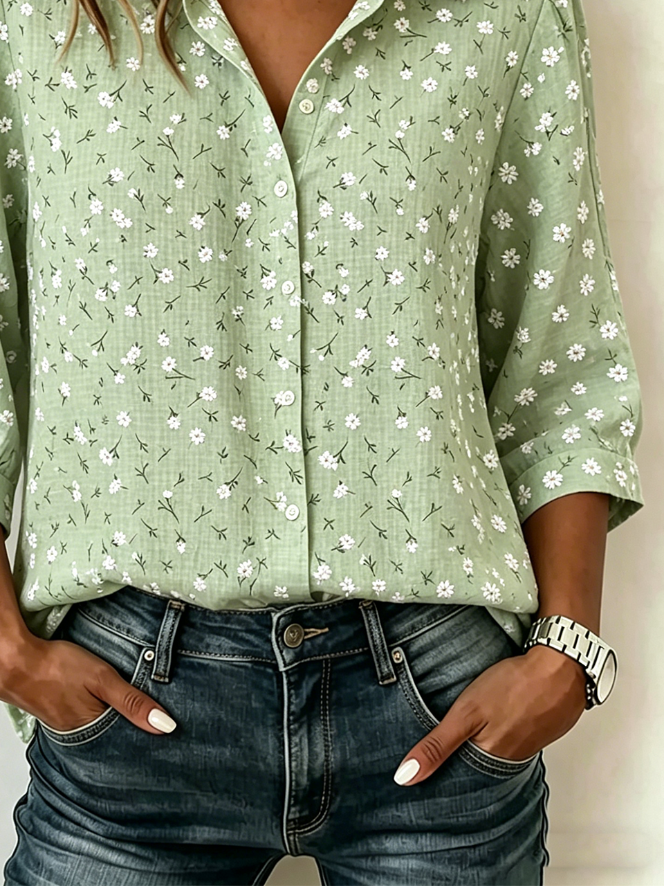 Floral Vintage Loose Cotton And Linen Blouse