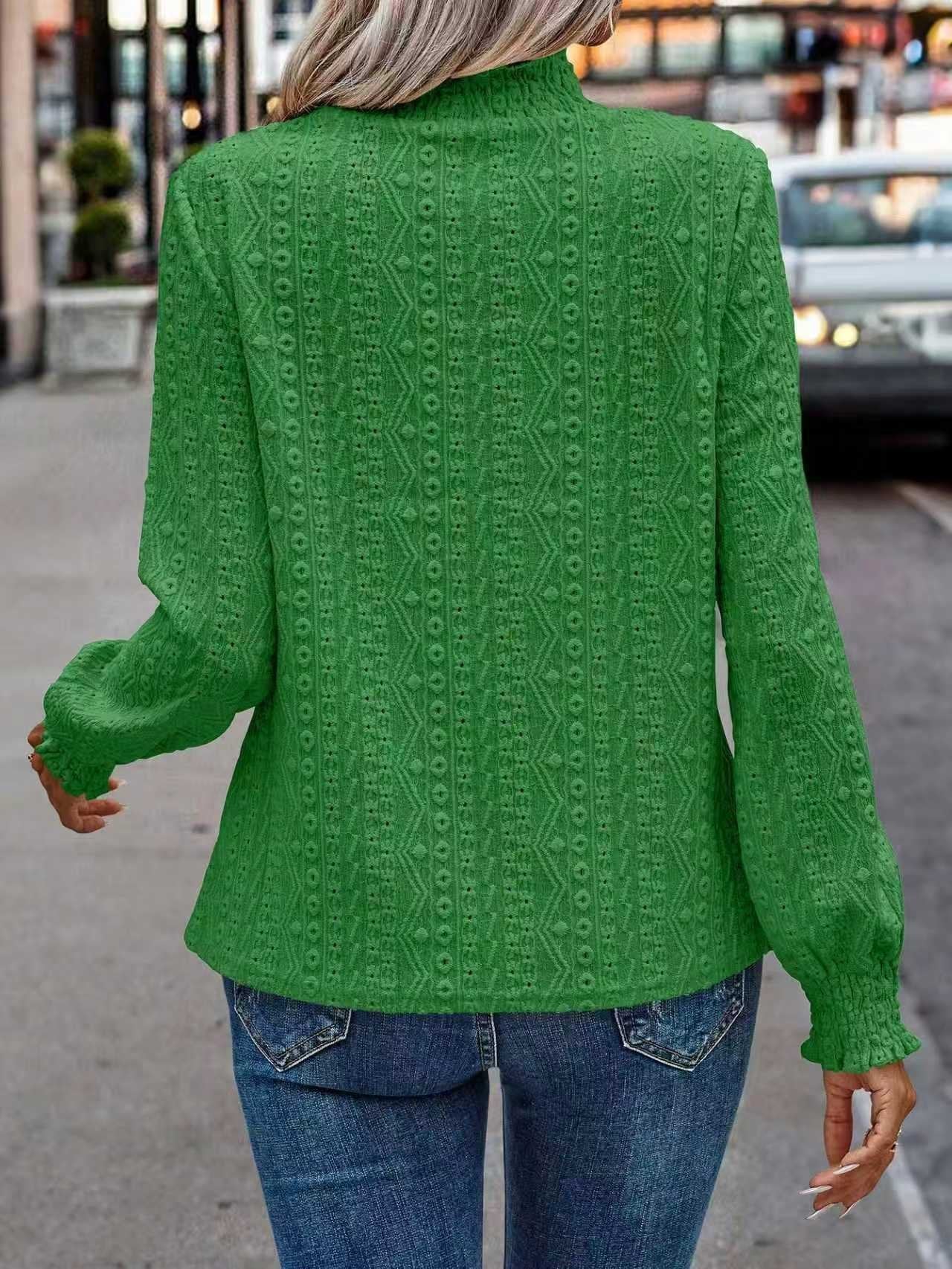 Loose Puff Sleeve Stand Collar Elegant T-Shirt