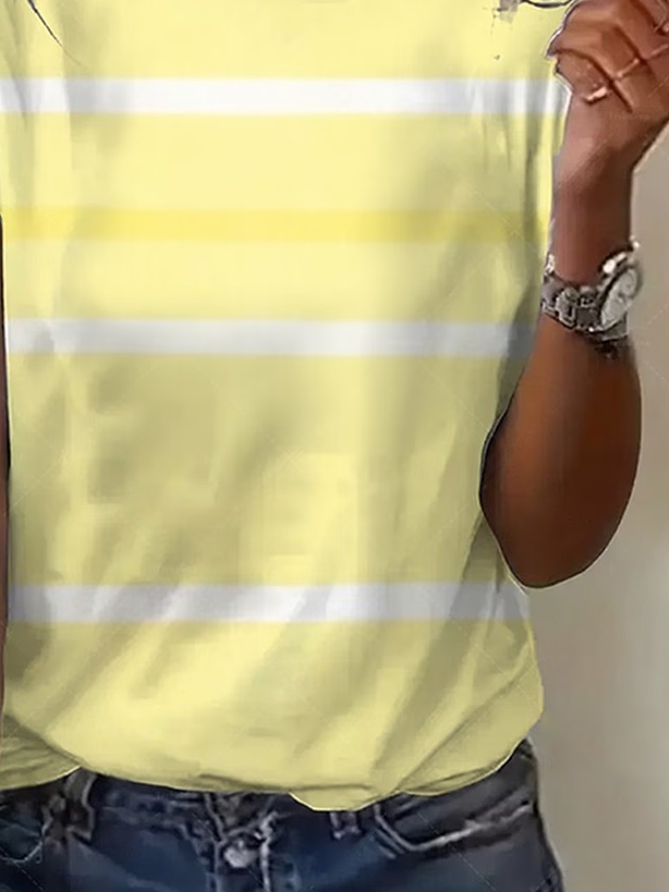 Women's Short Sleeve T-shirt Summer Yellow Striped Printing Jersey Crew Neck Daily Going Out Casual Top