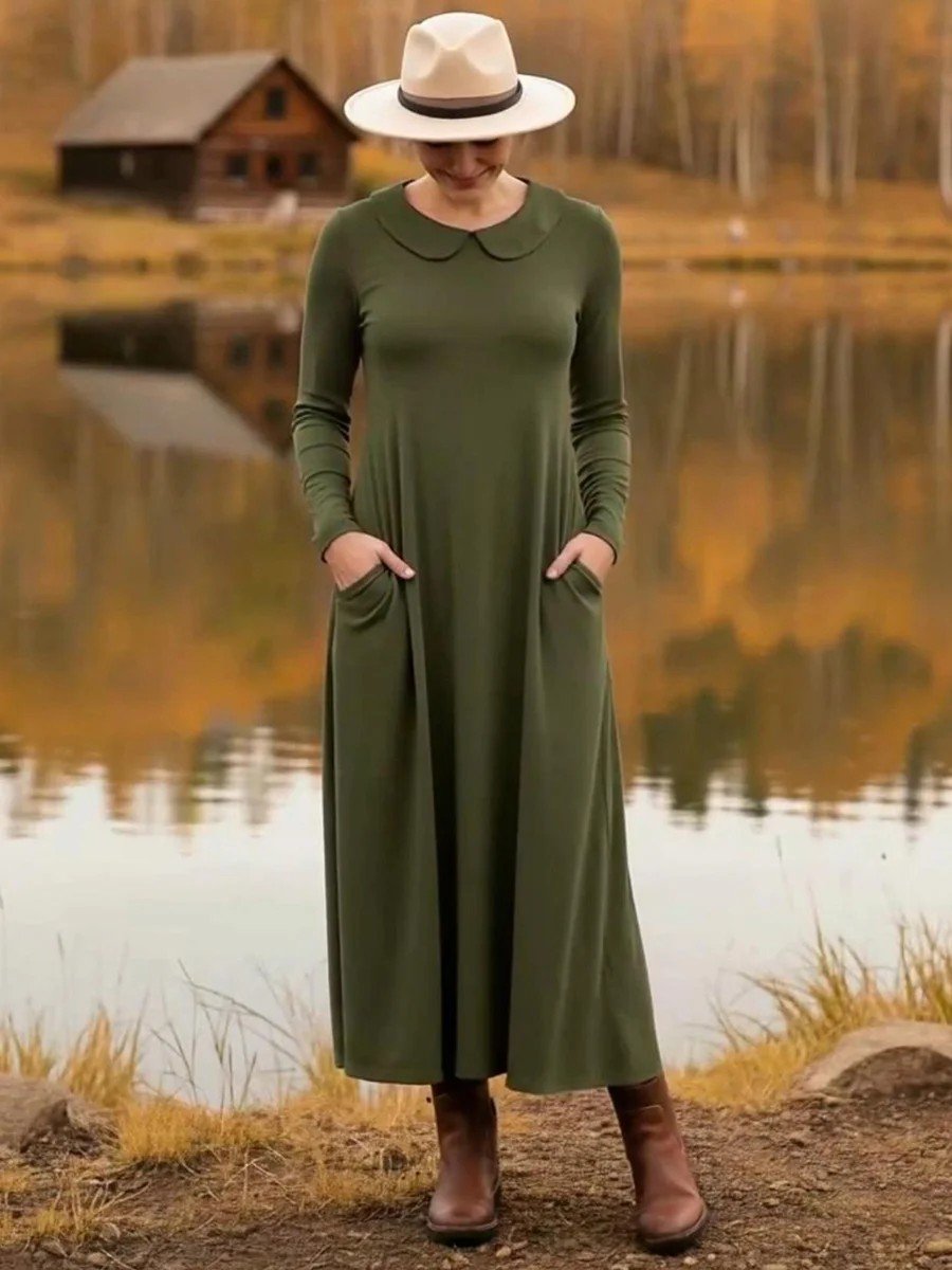 Loose Casual Cotton-Blend Dress With No
