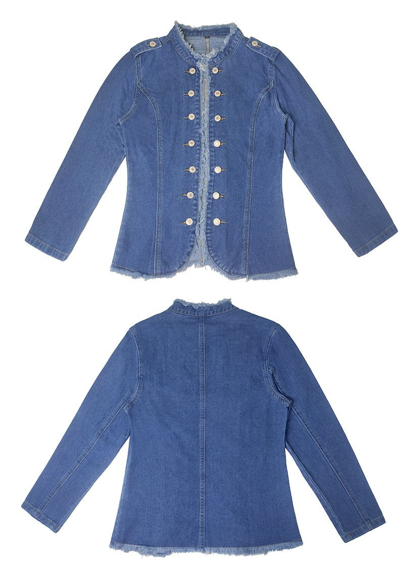 Regular Fit Elegant Denim Mock Neck Jacket