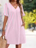 Casual V Neck Plain Dress With No