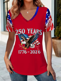 Women's USA 250th Anniversary Short Sleeve T-shirt Summer Red Text Letters Jersey V Neck Holiday Going Out Casual Top
