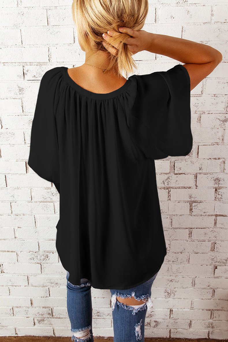 Elegant Loose Plain V Neck T-Shirt
