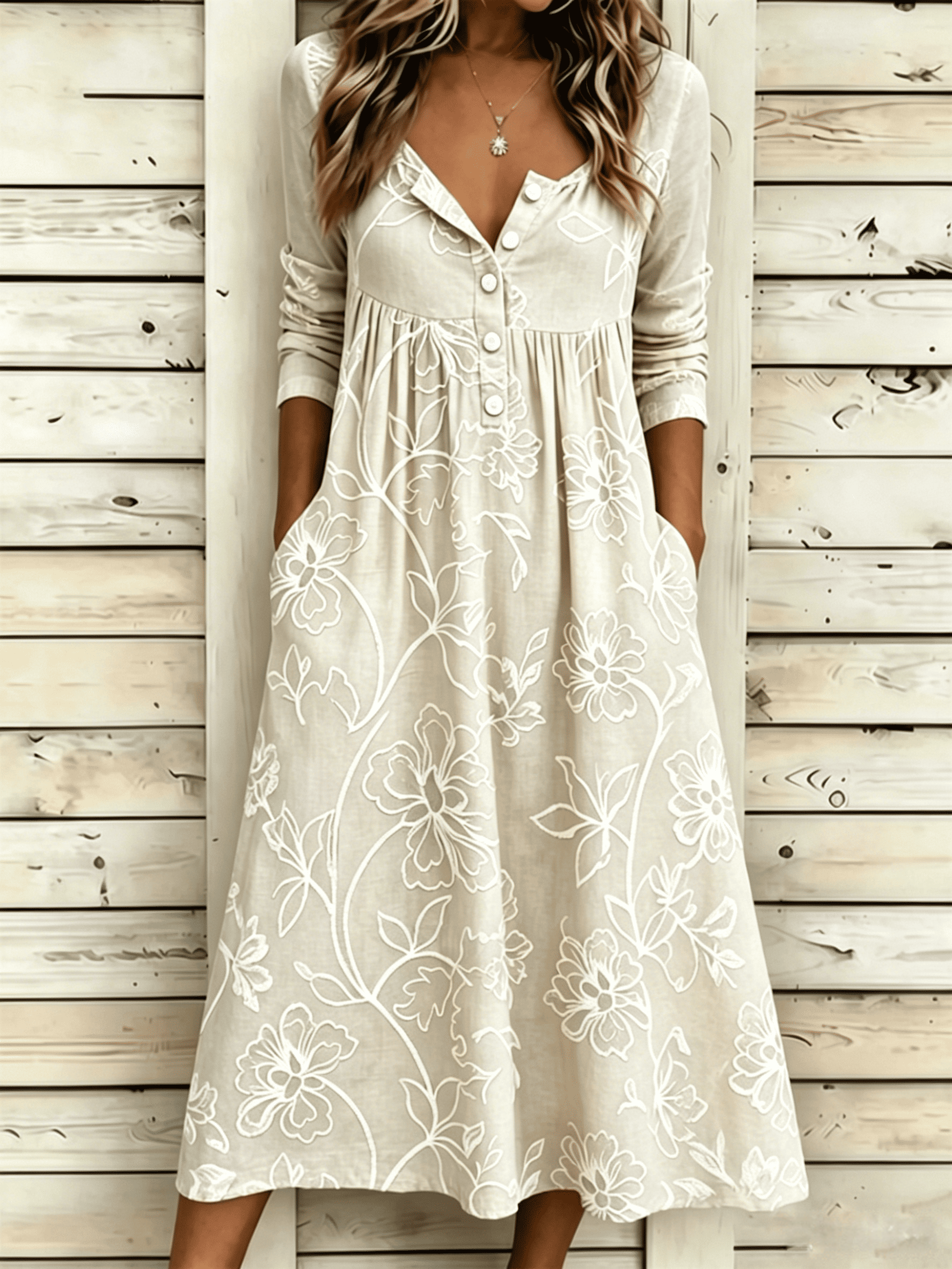 Floral Vintage Half Open Collar Dress With No