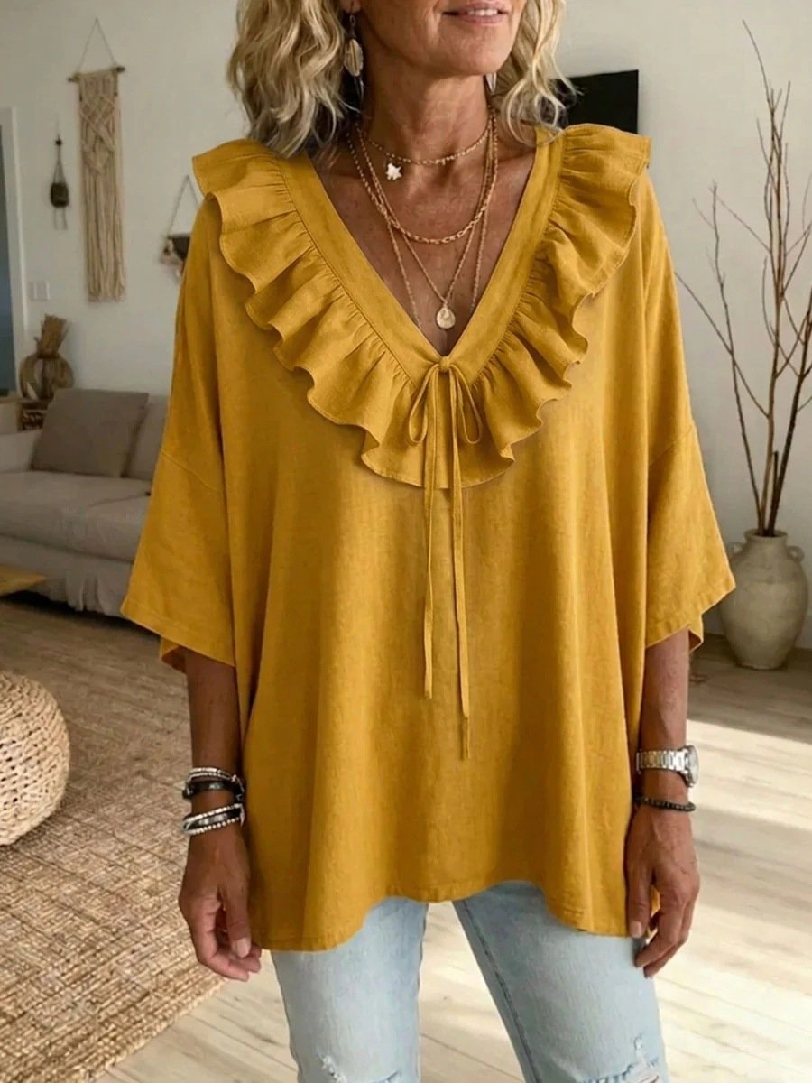 Linen Blend Vintage Loose Blouse