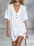 Casual Plain V Neck Mini Dress