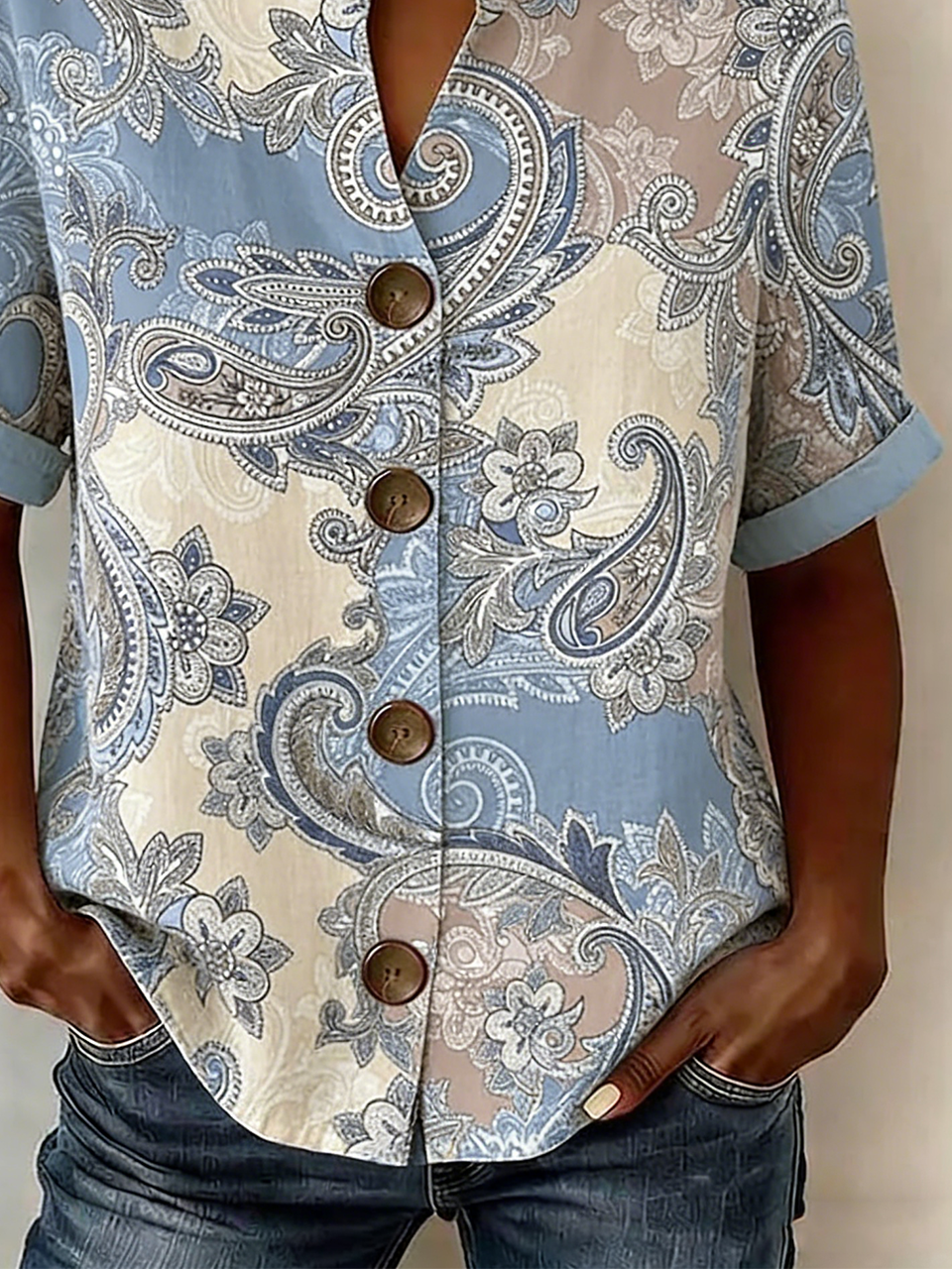 Stand Collar Casual Loose Linen Blend Shirt