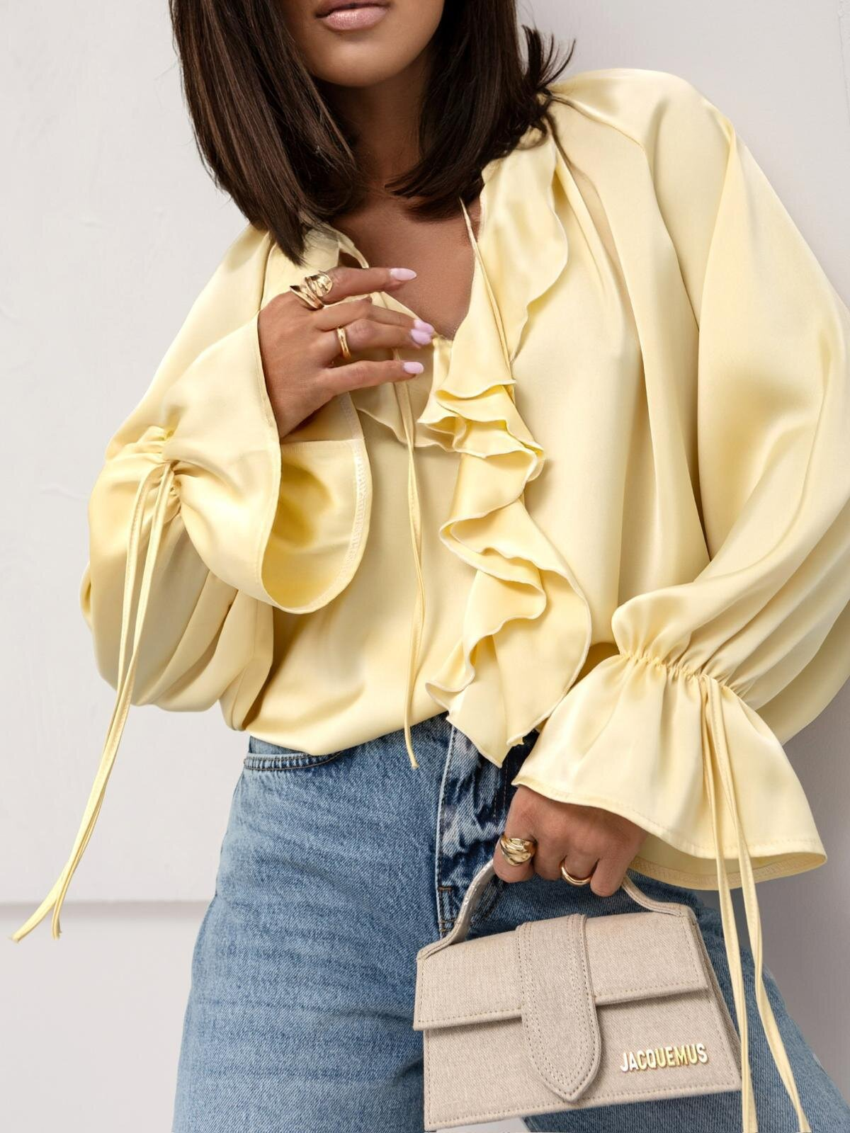 Women's Elegant Ruffled Flared Sleeve V-Neck Lace-up Blouse