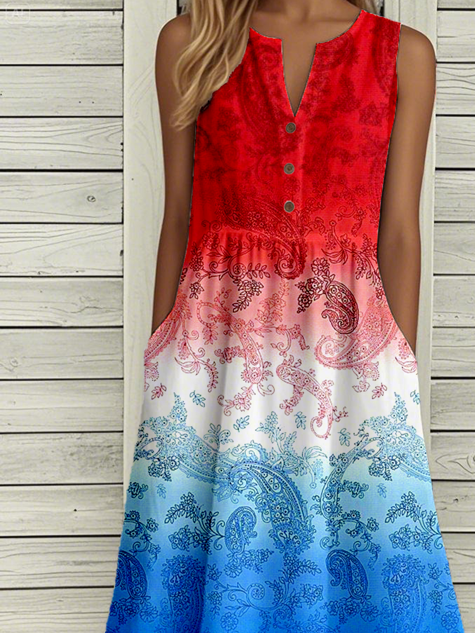 Casual Gradient Pattern Dress With No