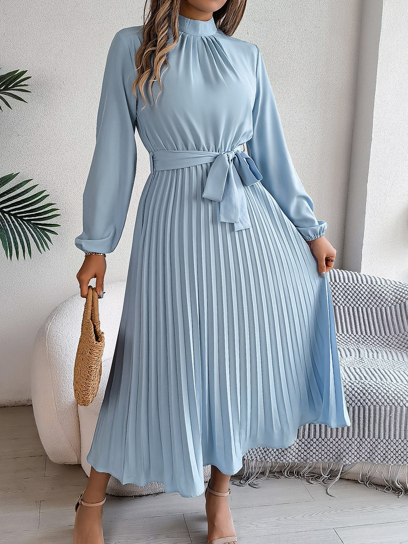 Women's Short Sleeve Summer Wine Red Plain Split Joint Stand Collar Daily Going Out Vintage Maxi A-Line Tank Dress