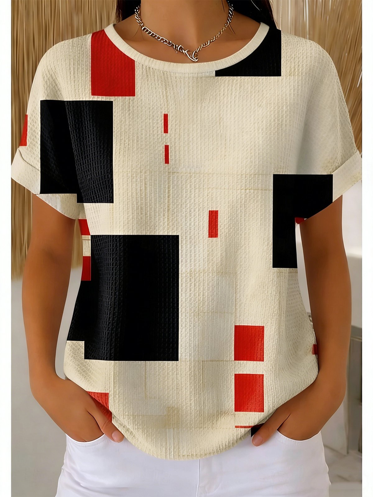 Casual Geometric Others Loose T-Shirt