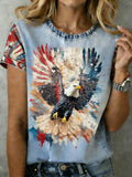 3D Printing Eagle Old Glory Round Neck Short Sleeve 250th Anniversary Vintage Casual T-Shirt