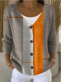 Vintage Abstract Geometry Art Print Buttoned V-Neck Cardigan