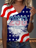 Women's Short Sleeve T-shirt Summer As Picture America Flag Printing V Neck Holiday Going Out Vintage Top