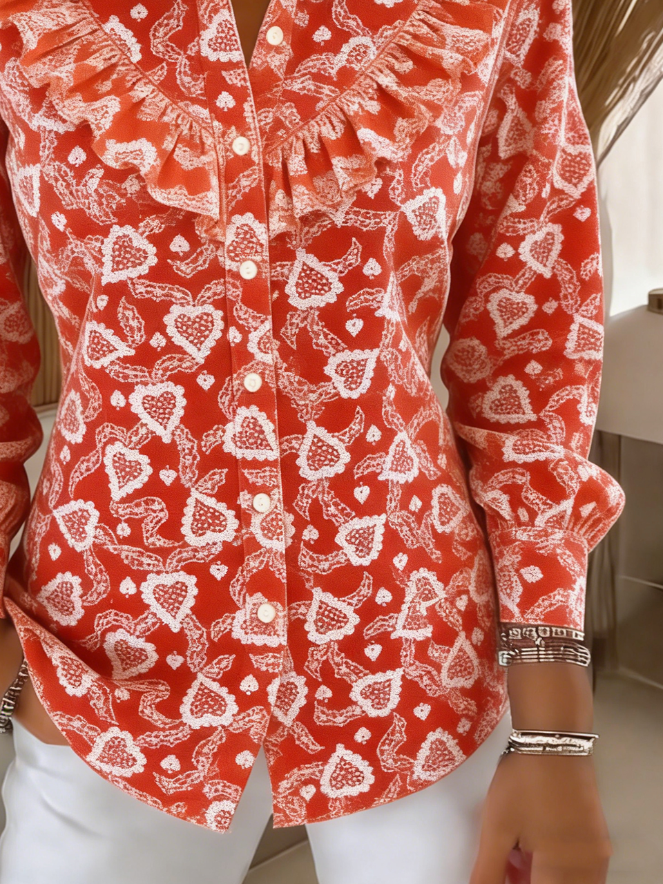 Shawl Collar Chic Loose Heart/Cordate Shirt