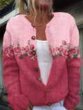 Women's Floral Print Casual Long Sleeve Button Cardigan Sweater