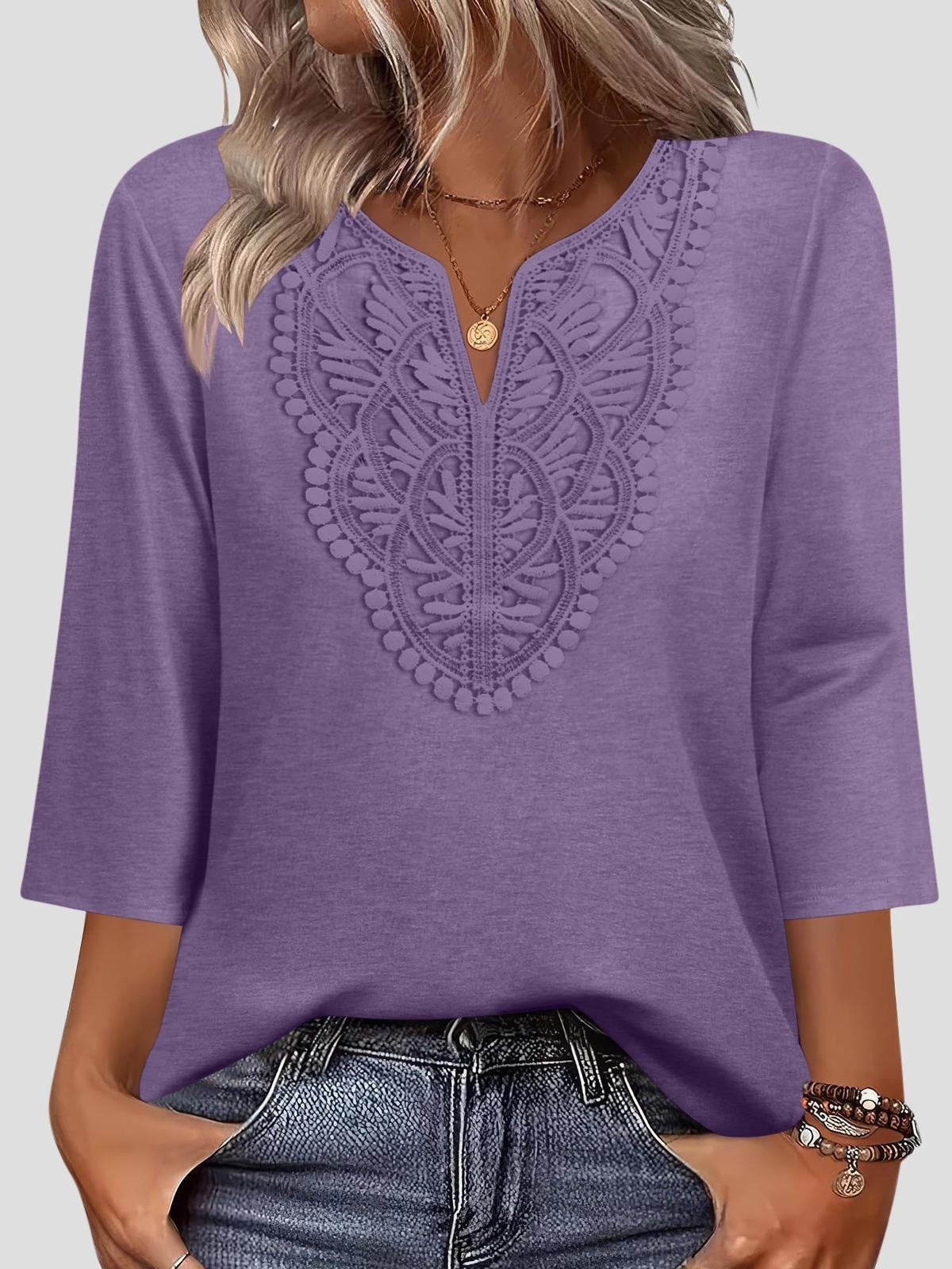 Loose Cotton-Blend Elegant Others T-Shirt